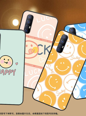 适用OPPOFindX2Neo国外版手机壳0pp0保护壳Reno3全包边CPH2009橙色笑脸happy笑脸潮流中国风卡通轻薄灰色笑脸