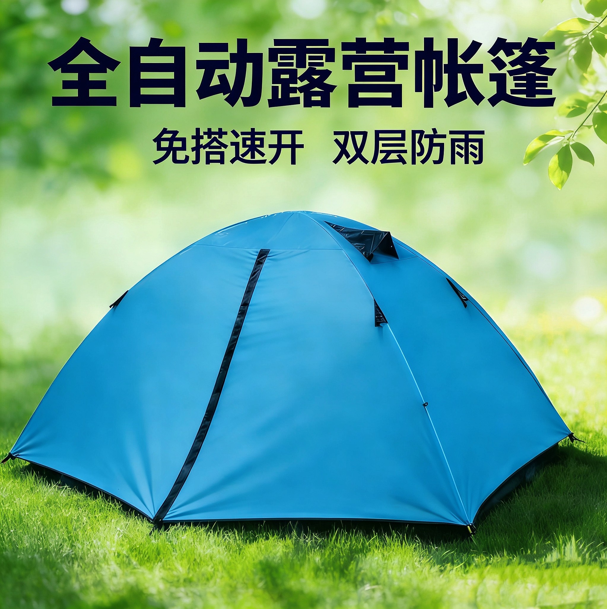 凯玛帐篷户外便捷式速开2-3人露营野营过夜自动公园加厚双层防雨