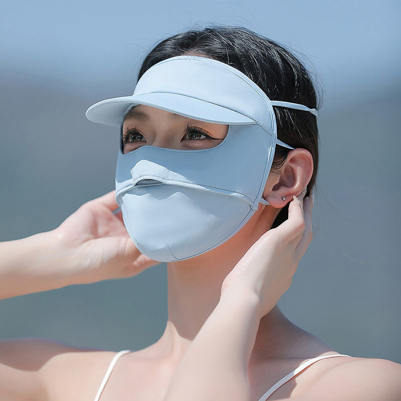 防晒脸基尼罩全脸防紫外线女冰丝夏脸基尼帽檐口罩帽子一体透气
