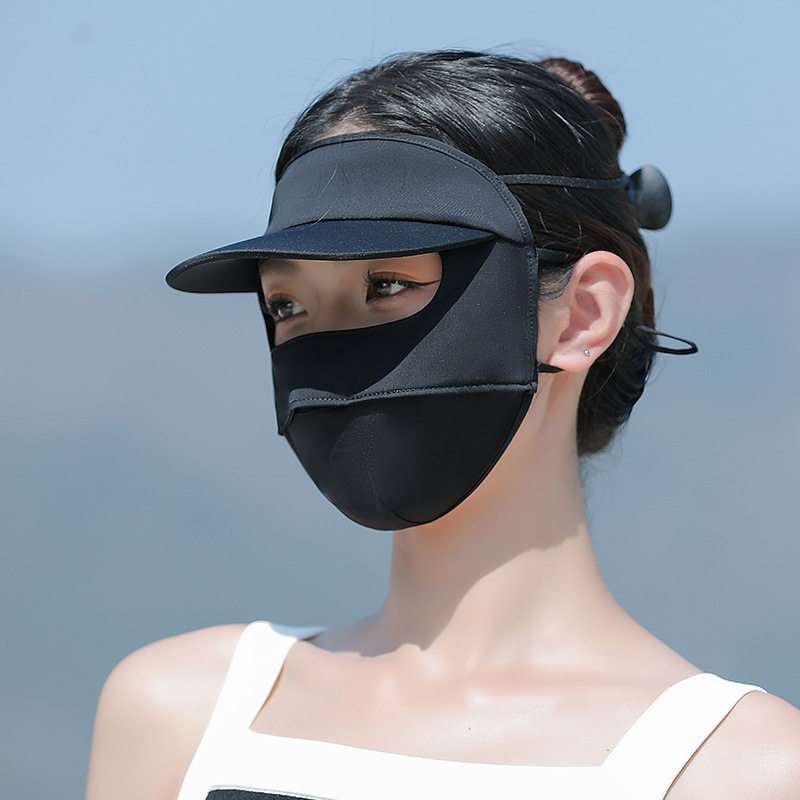 脸基尼防晒面罩全脸防紫外线女冰丝夏脸基尼帽檐口罩帽子一体透气