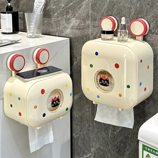 纸巾盒卡通可爱卫生间浴室挂壁式厕纸盒置物架洗手间吸盘式卷纸架