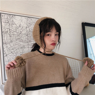 冬天耳朵保暖韩版chic可爱护耳保暖加绒耳罩女绑带软妹针织耳包