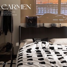 北欧全实木床黑色法式复古1.8米1.5双人床现代简约波浪床主卧婚床