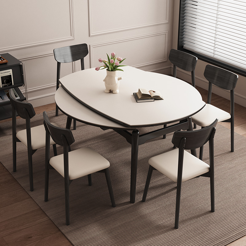 实木餐桌可变圆桌现代简约伸缩岩板餐桌椅组合小户型方圆两用桌子