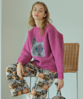 日系混纺套头圆领刺绣