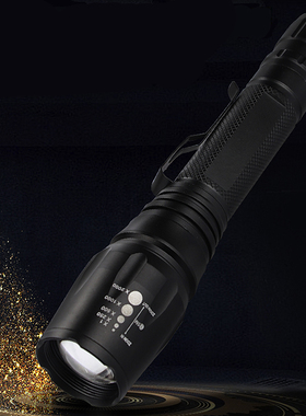强光T6变焦双节电池10W远射户外照明野营l巡逻防水充电手电18650