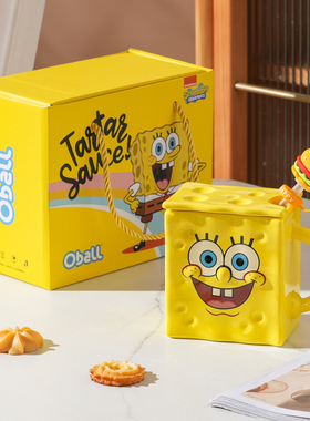 海绵宝宝陶瓷马克杯家用水杯带盖办公室高颜值咖啡杯子创意伴手礼