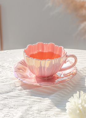 INS风梦幻花朵杯碟陶瓷杯马克杯水杯子高颜值情侣女家用咖啡杯碟