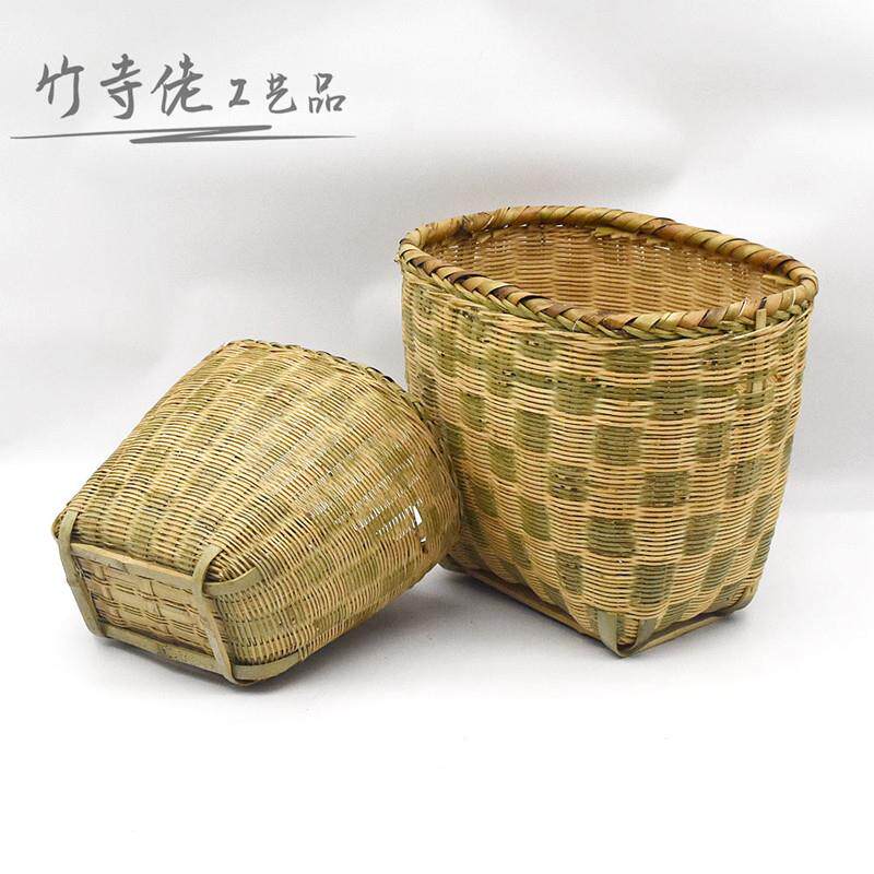 竹编长形篓子单车篓子椭圆形竹篓茶采摘水果纳收竹叶篮摆放方安江
