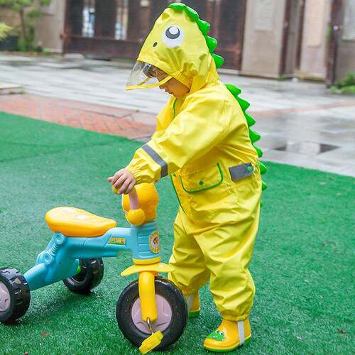 儿童连身雨衣户外游恐龙型男童女童宝儿园大幼帽簷造全身宝雨裤雨