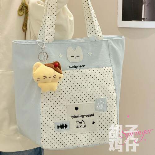 胡子鸡仔可爱补丁小猫托女特1412521包大容量波学生上课补习袋布