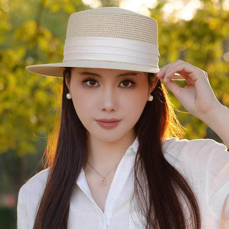 式平草编帽子女顶2026-4-3款夏季优雅气质晒遮阳法帽海边遮脸防太