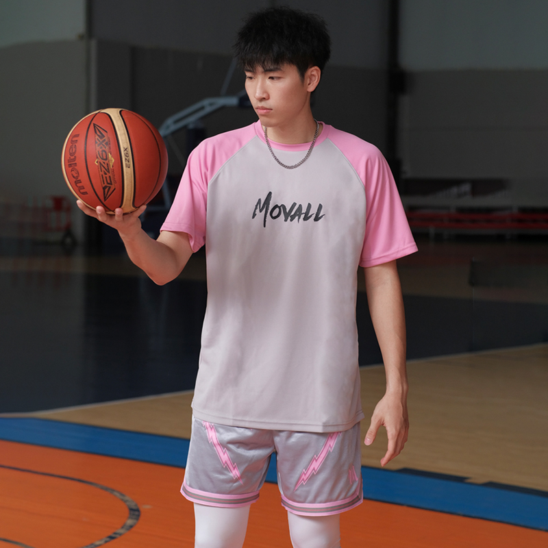 MOVALL篮球短袖t恤美式投篮服速干训练宽松运动透气圆领男女拼色