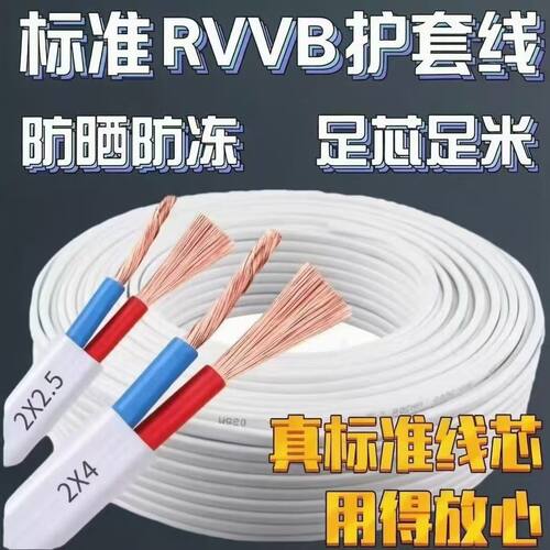 防冻护套线白色RVV护套线2芯1.52.5平电缆线户外电动车充电电源线