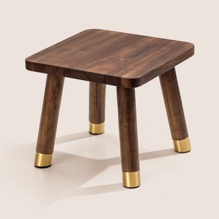 板凳凳子门口凳家用实木小茶几黑胡桃小客厅凳小椅子沙发铜脚矮凳
