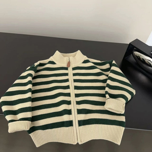 男童针织开衫2024新款秋冬款儿童针织衫条纹外套小童装洋气上衣潮