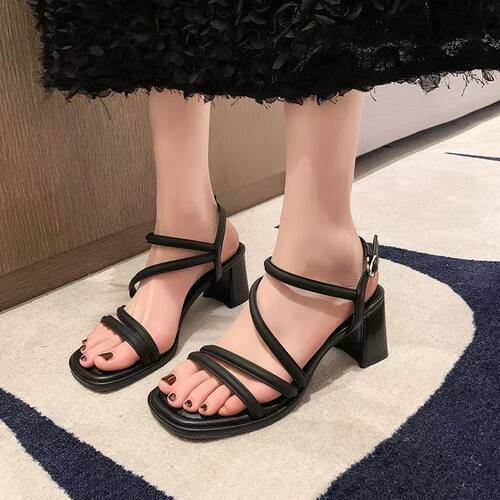 网红高跟凉鞋女2024年夏季新款百搭中粗跟小众法式仙女罗马鞋舒适