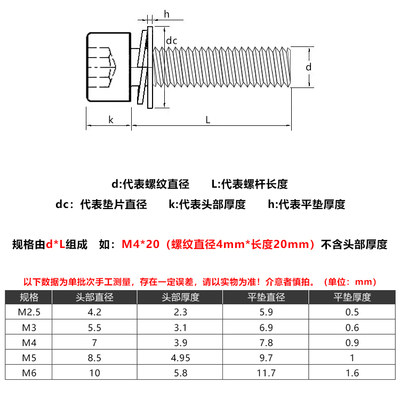 M5M6M8 304不锈钢黑色圆柱头内六角三组合螺丝x12x14x16x20x30mm