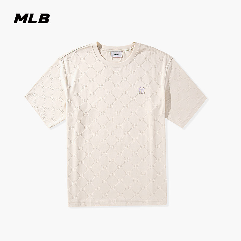 MLB官方男女同款情侣休闲潮流T恤暗纹老花圆领短袖春夏TSM01