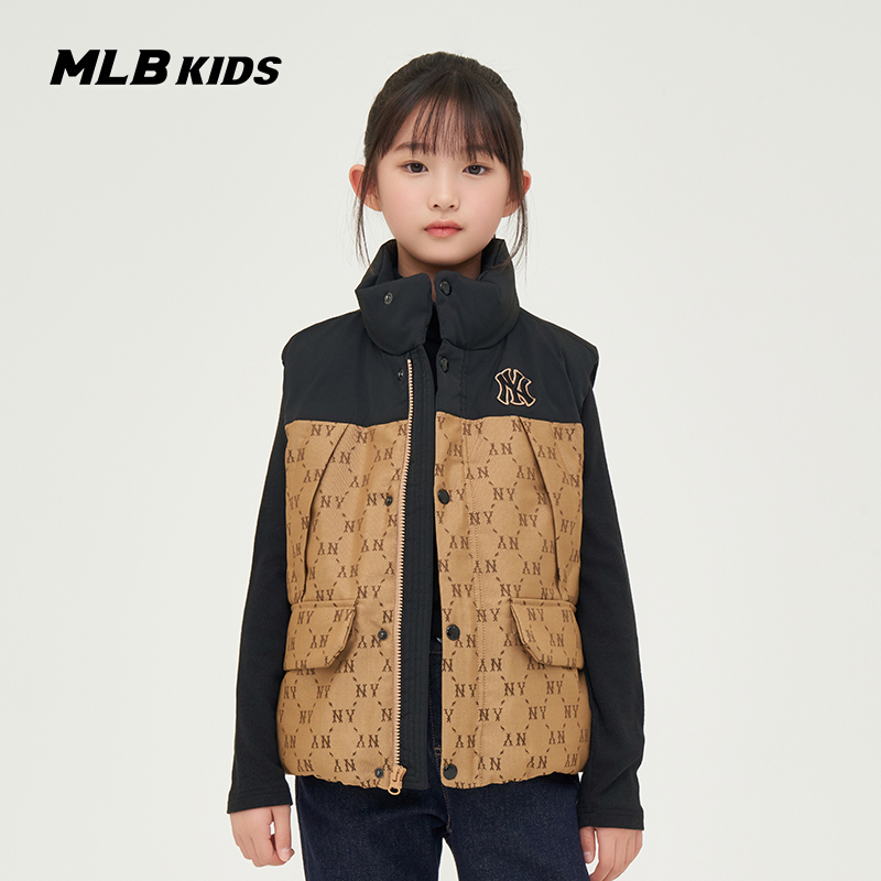 MLB儿童官方男女童经典保暖钻石老花羽绒背心秋冬款校园内搭