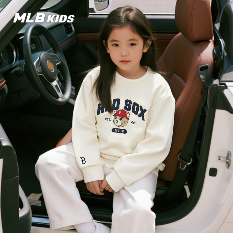MLB儿童官方男女童俏皮可爱皱眉熊提花图案宽松圆领卫衣秋冬款