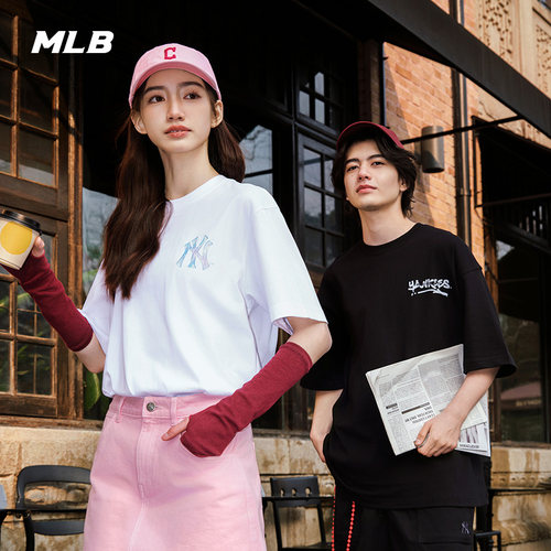 MLB官方男女情侣涂鸦字母潮酷圆领短袖休闲T恤夏季款TSB40