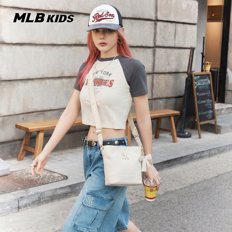 MLB儿童官方男女童时髦甜酷蝴蝶结钻石老花压纹斜挎包26春夏新款