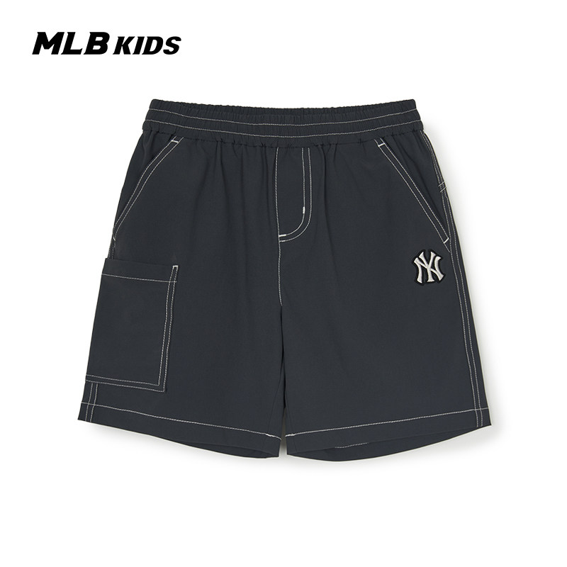 MLB儿童官方男女童立体刺绣LOGO撞色明线梭织短裤春夏款