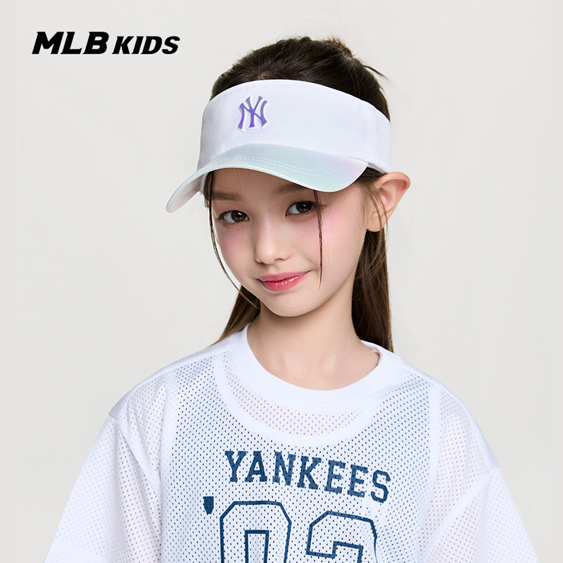 MLB儿童官方女童精致胶印LOGO渐变色幻彩空顶遮阳帽26春夏新款