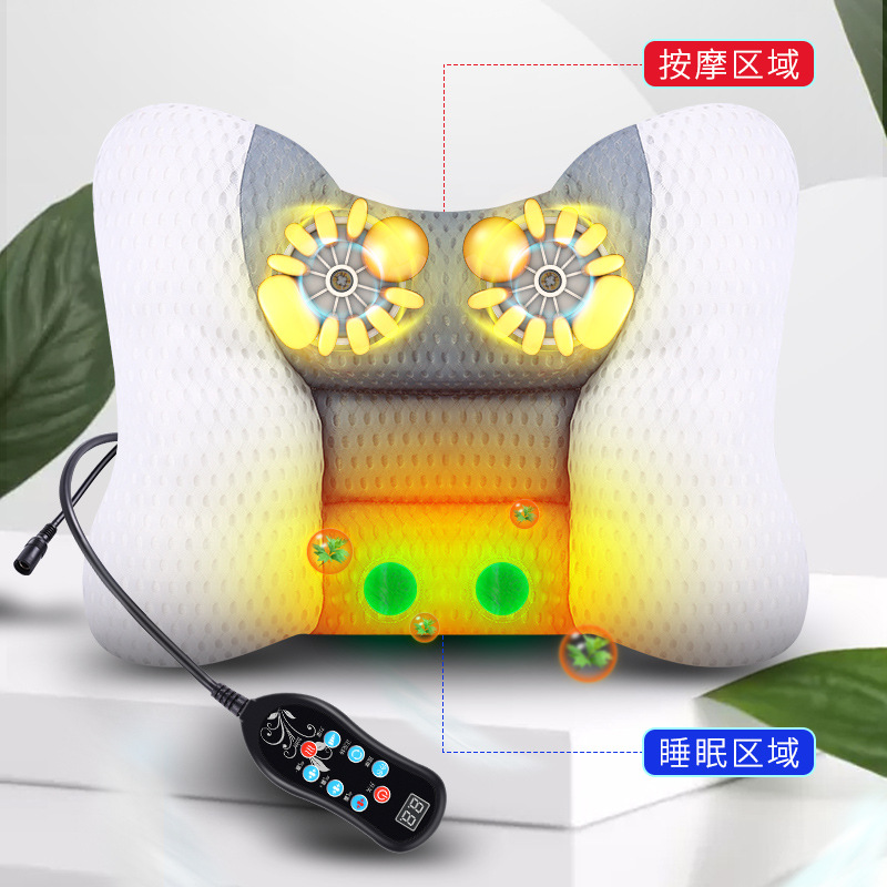 电动按摩枕颈椎按摩器颈部肩部背部多功能睡觉护颈热敷脊椎按摩垫