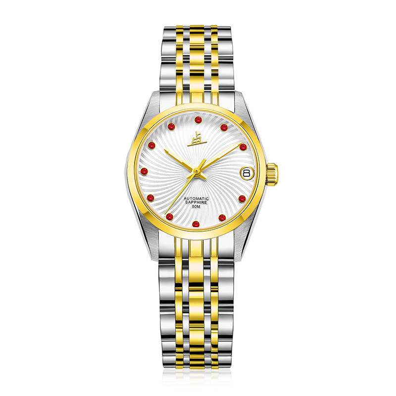 上海老乱夜光机械女士表精品间金红宝石刻度时尚海鸥机芯超薄腕表