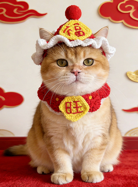 猫咪新年红色围脖宠物猫猫过年喜庆围兜小配饰狗狗围巾装饰品帽子