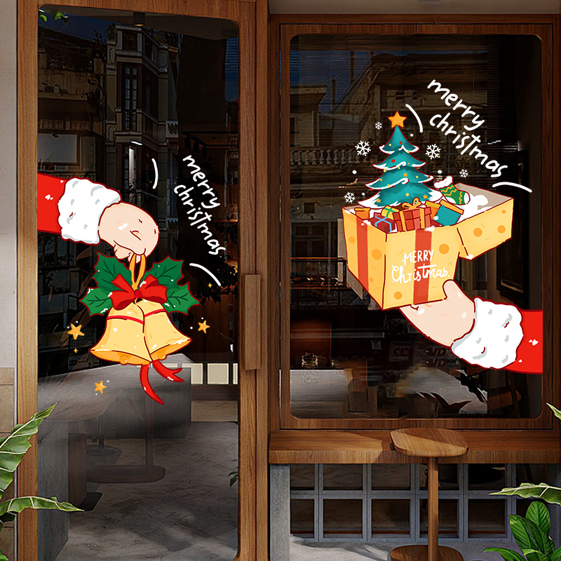 圣诞节装饰品窗花店铺氛围布置静电贴纸室内橱窗装扮玻璃门贴画纸图片