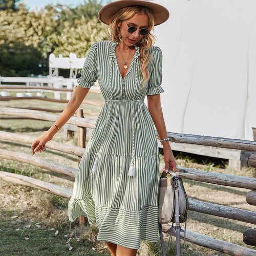 Women fashion dress 2022 ins style striped dress temperament