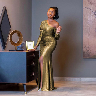 gold size women big gown long ladies slim summer dress Party