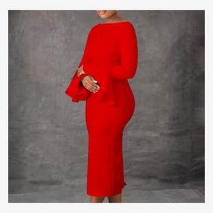 size female Sleeve dresses lady big red dress Long Women