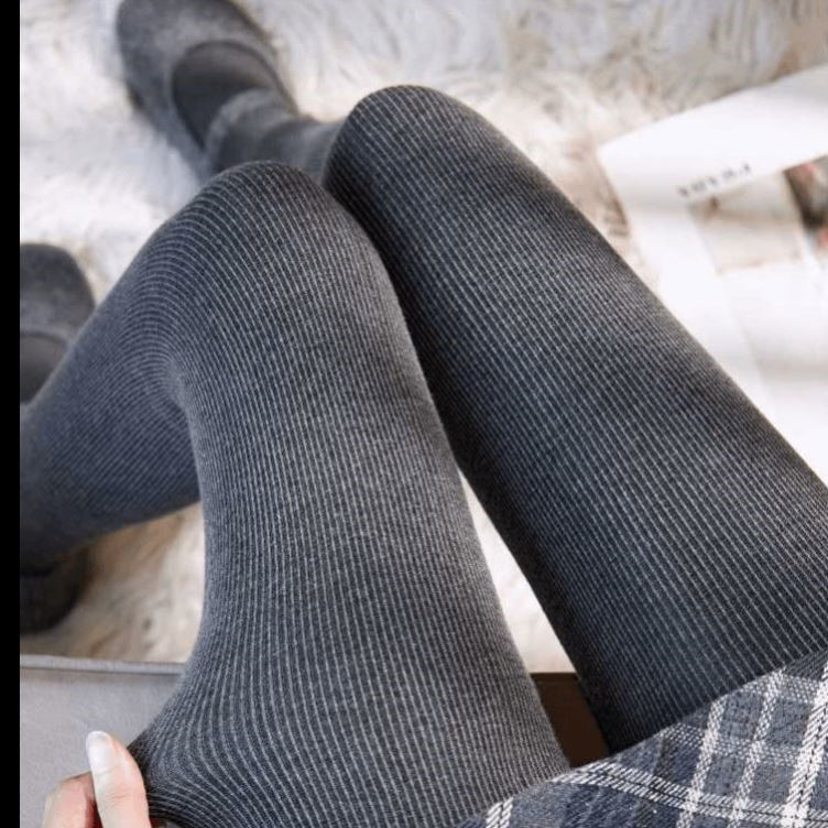 【显瘦保暖】竖条纹加绒加厚打底裤袜大码高腰秋冬季踩脚连裤袜