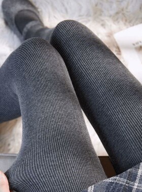 【显瘦保暖】竖条纹加绒加厚打底裤袜大码高腰秋冬季踩脚连裤袜