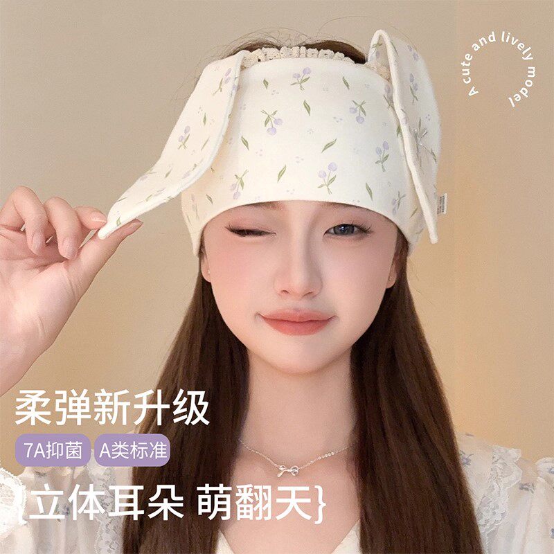 月子发带魔术贴夏薄款纯棉产妇护额头巾不勒头加宽护脑门睡眠帽子