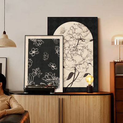 中古风客厅装饰画背景墙挂画复古花纹高级感壁画电视柜桌面摆画