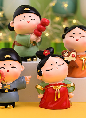 唐仕女古风女孩情侣桌面摆件一对可爱车载装饰国风少女纪念礼物