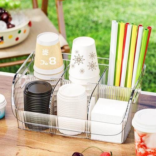 摆摊一次性奶茶杯收纳盒放吸管杯盖纸巾分格柠檬茶咖啡杯子置物架