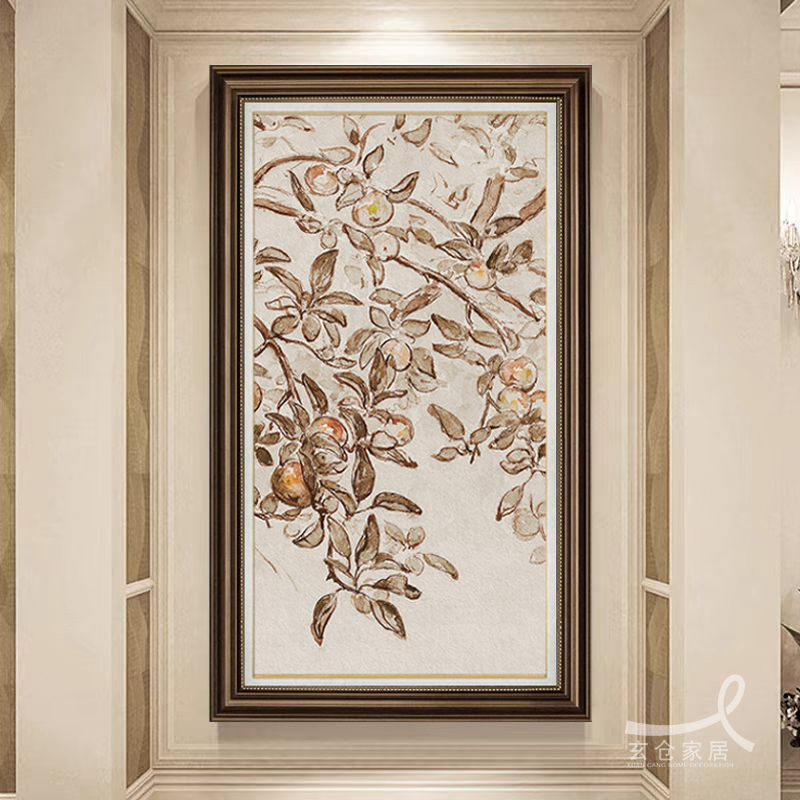 苹果树美式玄关入户装饰画欧式法式复古走廊过道挂画花鸟植物壁画图片