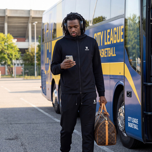 UHBALLER篮球运动套装跑步健身加绒连帽拉链外套美式束脚直筒长裤