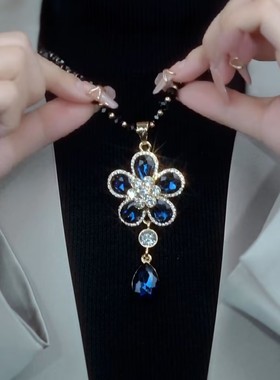 韩版时尚水晶长款花朵吊坠毛衣链女网红百搭秋冬衣服配饰品项链女