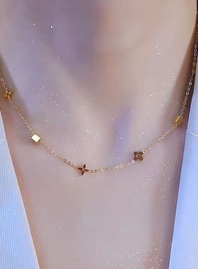 超闪方块花花项链女网红爆款轻奢气质百搭小众设计感精美项链女