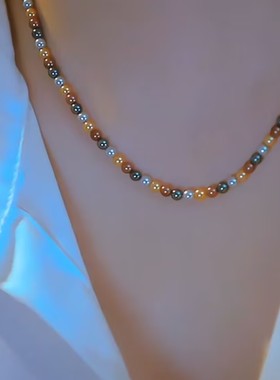 高级感彩色串珠项链女