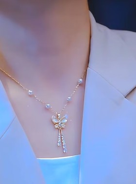 韩版珍珠蝴蝶吊坠项链女简约时尚个性百搭锁骨链颈链2023年新款潮