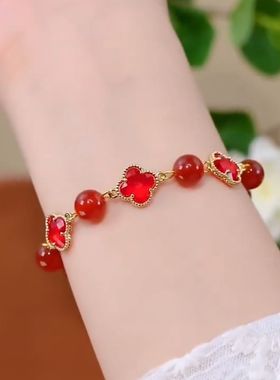 新款四叶花珠珠手链女轻奢百搭