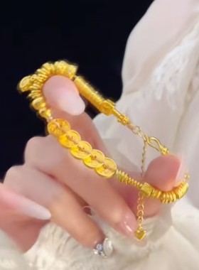 新中式金色五帝钱葫芦手链女网红爆款轻奢气质百搭小众设计感手链